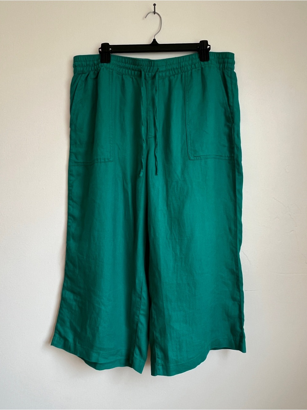 Lands' End Women’s Linen Green Cropped Wide-Leg Size L/P (14-16) Elastic Waist